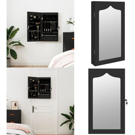 Espejo con joyero de pared negro 37,5x10x67 cm - Joyero de pared - Almacenamiento de joyas