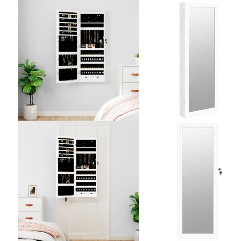 Espejo con joyero y luces LED para pared blanco - Joyero con espejo - Espejo con luces LED