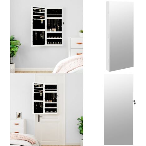 Espejo con joyero y luces LED para pared blanco - Joyero con luz LED - Espejo con almacenamiento