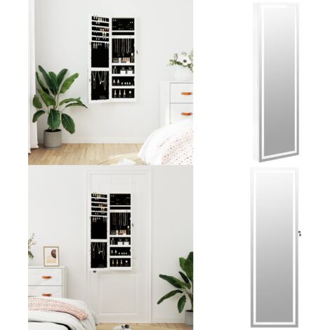Espejo con joyero y luces LED para pared blanco - Joyero con luz led - Espejo de pared