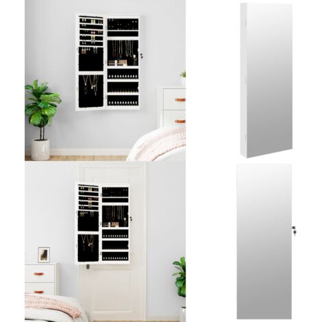 Espejo con joyero y luces LED para pared blanco - Joyero con luz LED - Espejo de pared