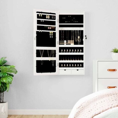 Espejo con joyero y luces LED para pared blanco vidaXL