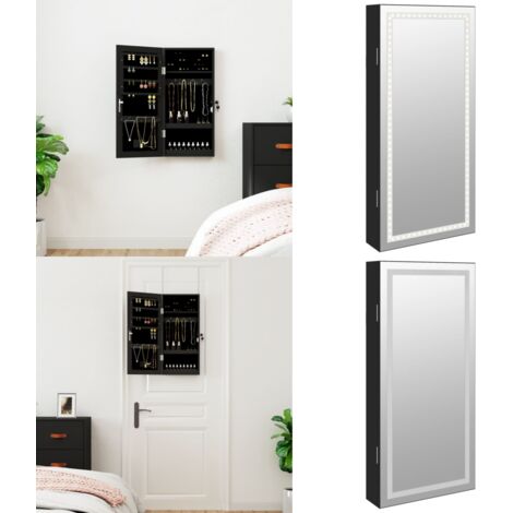 Espejo con joyero y luces LED para pared negro - Joyas - Espejo con luces LED