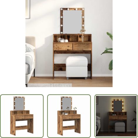Espejo con luces LED -  Mesa de Tocador con cajón Madera Vieja 80 x 41 x 144.5 cm