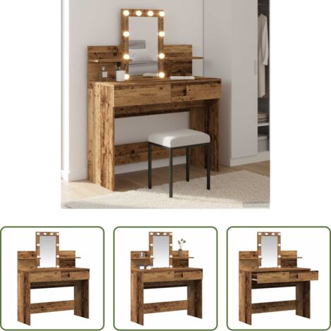 Espejo con luces -  Mesa Tocador con luces de espejo Madera vieja 100 x 40 x 130 cm