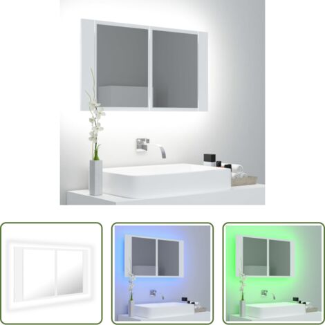 Espejo con luz LED -  Armario espejo de baño con luz LED acrílico blanco 80x12x45 cm