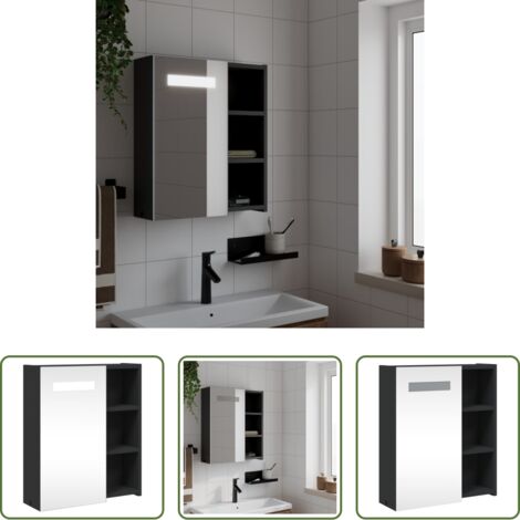 Espejo con luz LED -  Mueble de baño con espejo y luz LED negro 45x13x52 cm