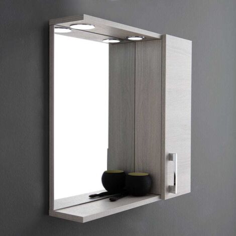 Espejo Con Mueble Alto De Roble Gris E Iluminación Led