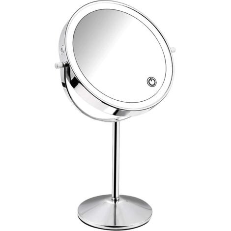 Espejo Cosmético de Magnificado 1x7x Recargable USB Doble Cara Espejo para Maquillarse Rotación de 360 Grados Espejo la Vanidad con 3 Modos Luces Brillo de Pantalla Táctil Ajustable