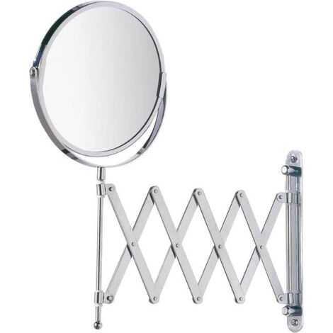 Espejo cosmético de pared con brazo telescópico ajustable, superficie del espejo de ø 16 cm, aumento del 300%, acero.