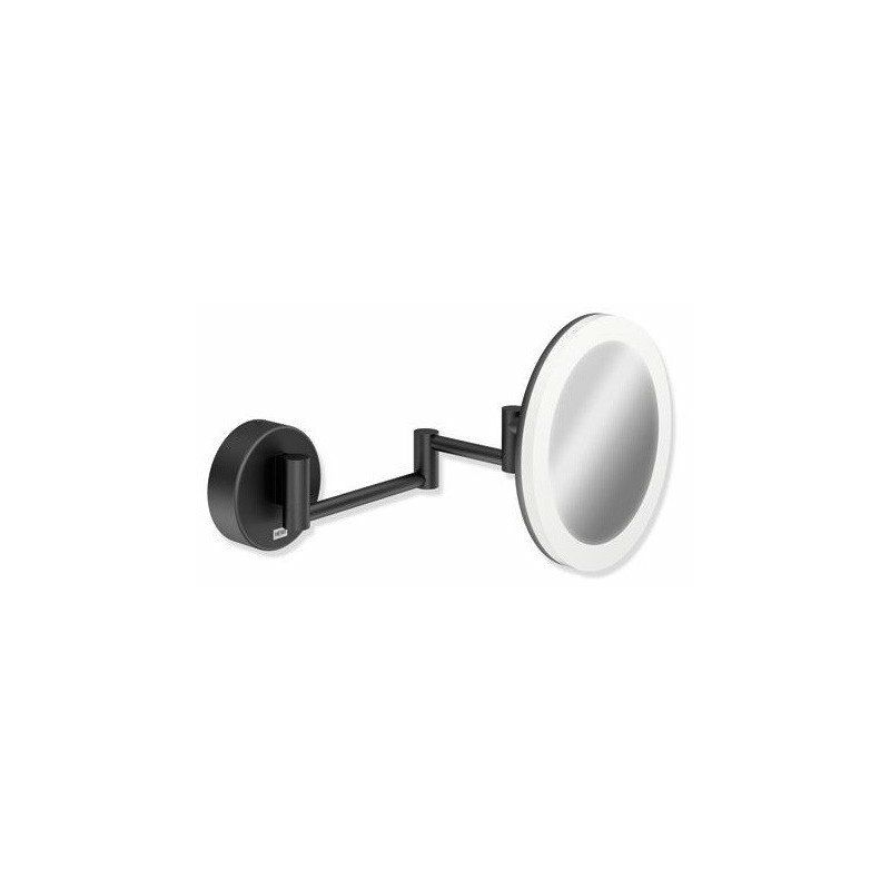 

Espejo cosmético LED. redondo negro mate. Luz dual de ampliación 5 veces