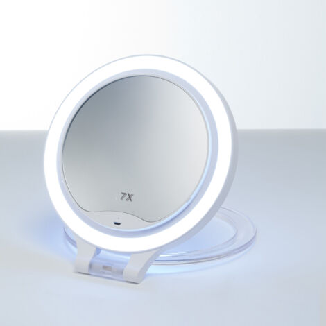 Espejo cosmético multifunción, plegable con luz LED, acabado blanco - MANILLONS TORRENT