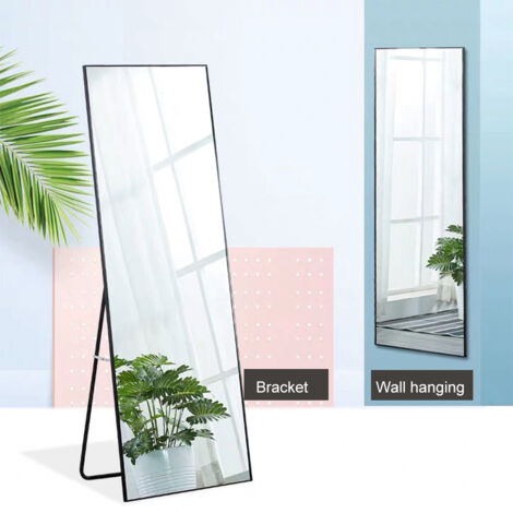 Espejo cuadrado de cuerpo entero de 15,7 x 59 pulgadas, con soporte ajustable, espejo de pie simple, marco de aluminio negro, para colgar de pie o inclinado, para decoración del hogar, pared, sala de 
