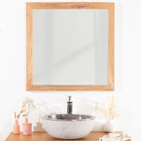 Espejo cuadrado de teca maciza 70 cm