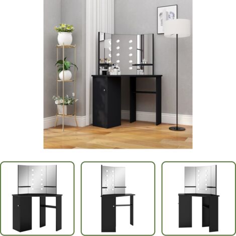 Espejo de 3 paneles -  Tocador de esquina con LED negro 111x54x141,5 cm