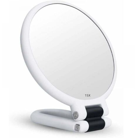 Espejo de aumento de 15x, espejo plegable de doble cara con asa, espejo de maquillaje de bolsillo, espejo de color, espejo de peluquería plegable, adecuado para varios tipos de maquillaje.