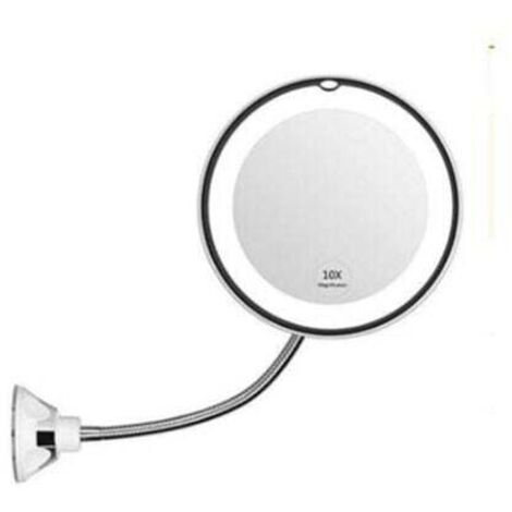Espejo de aumento flexible con luz LED, aumento de 10x, ventosa fuerte, espejo cosmético iluminado, espejo de maquillaje