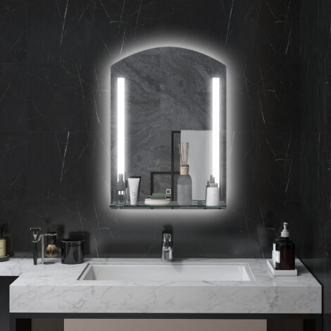 Espejo de baño 50x70 cm con iluminación, 3 colores de luz, IP44, interruptor táctil, función memoria, aluminio