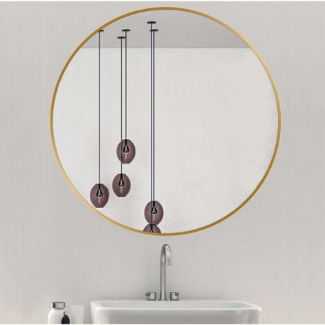 Espejo de baño Ø 60 cm redondo dorado sin luz, espejo de baño