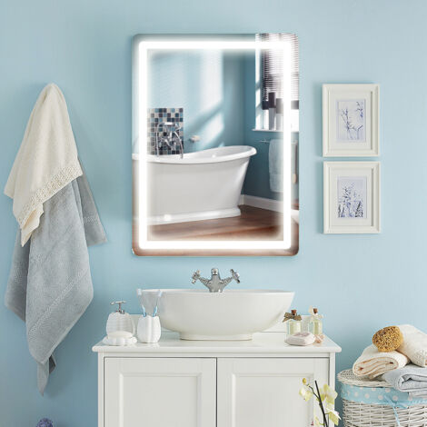 Espejo de Baño 80*60cm con Iluminación LED Espejo con Luz para Dormitorio Espejo Iluminado de Pared