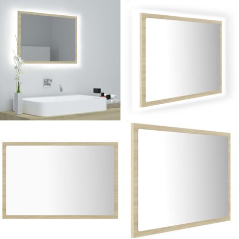 Espejo de baño acrílico color roble Sonoma 60x8,5x37 cm - Espejo LED - Espejo de pared