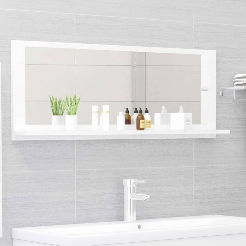 

BHD - Espejo de baño aglomerado blanco brillante 100x10,5x37 cm