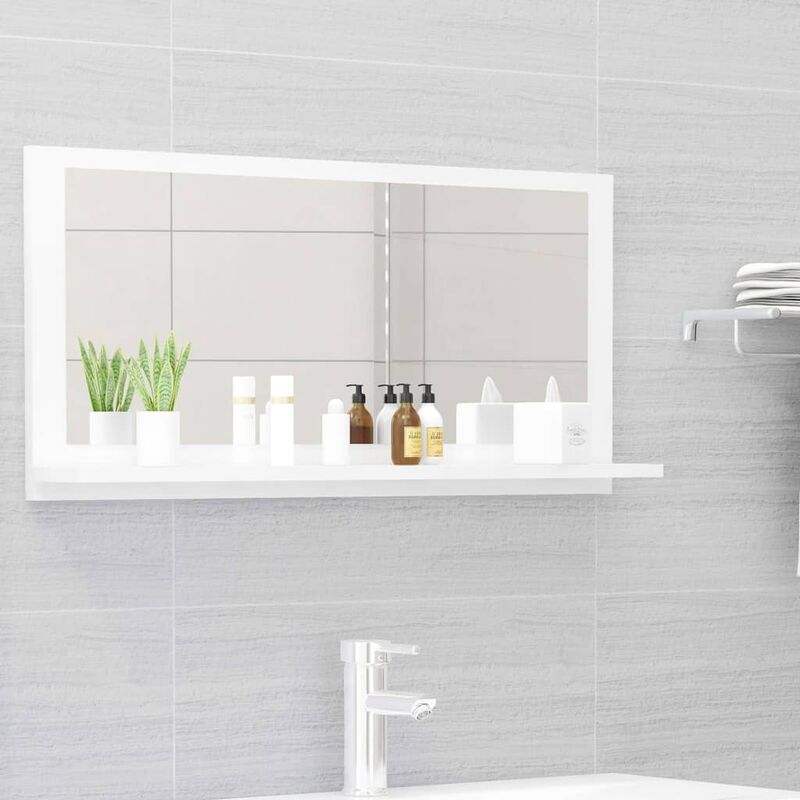 

Espejo de baño aglomerado blanco brillante 80x10,5x37 cm