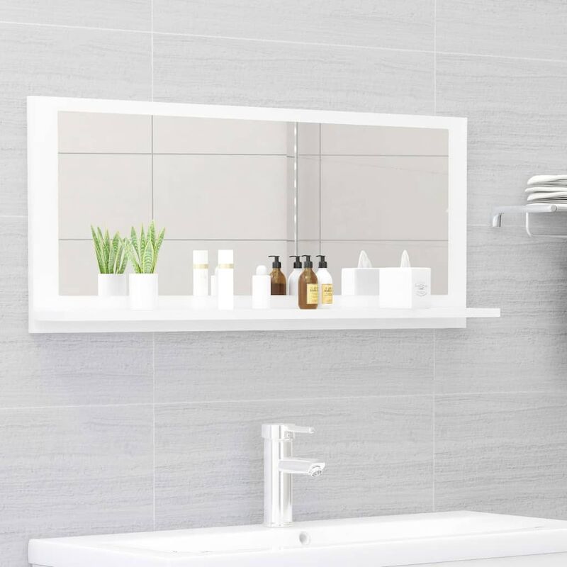 

Espejo de baño aglomerado blanco brillante 90x10,5x37 cm