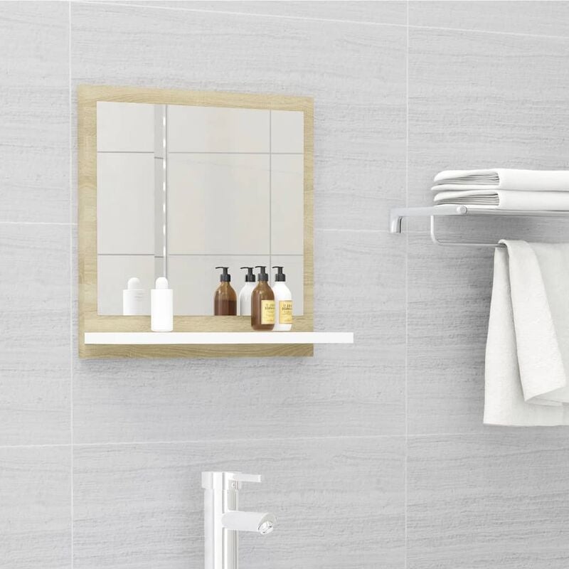 

BHD - Espejo de baño aglomerado blanco y roble Sonoma 40x10,5x37 cm