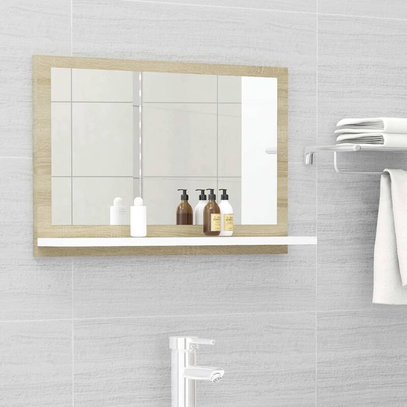 

Espejo de baño aglomerado blanco y roble Sonoma 60x10,5x37 cm