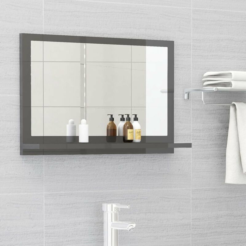 

Happyshopping - Espejo de bano aglomerado gris brillante 60x10,5x37 cm