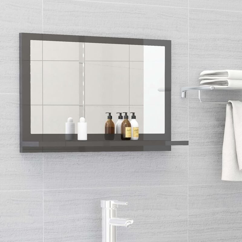 

Espejo de baño aglomerado gris brillante 60x10,5x37 cm