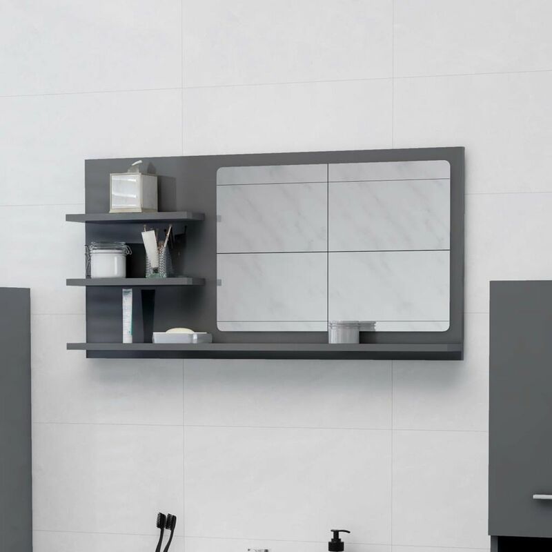 

Happyshopping - Espejo de bano aglomerado gris brillante 90x10,5x45 cm
