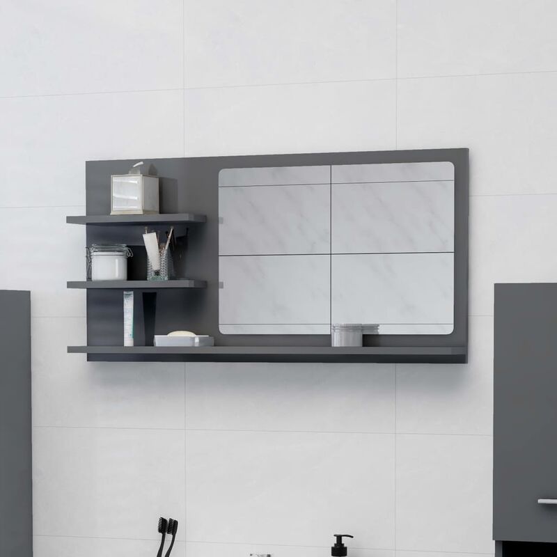

Espejo de baño aglomerado gris brillante 90x10,5x45 cm