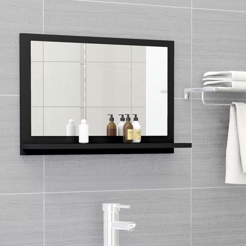 

Espejo de baño aglomerado negro 60x10,5x37 cm