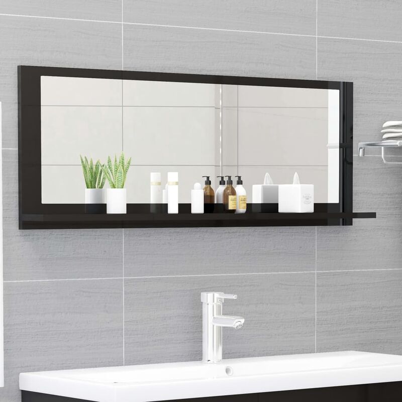 

BHD - Espejo de baño aglomerado negro brillante 100x10,5x37 cm