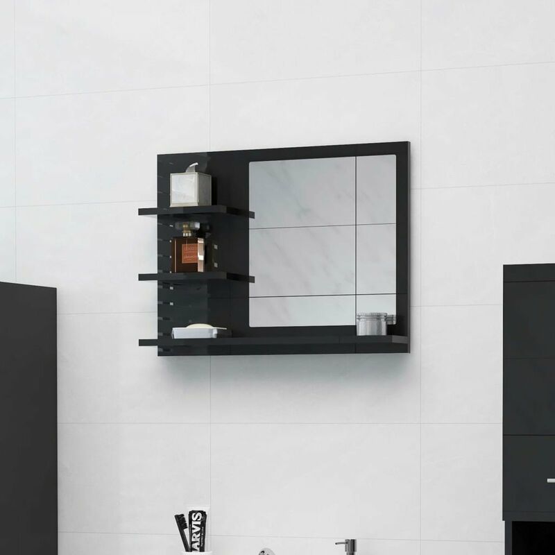 

Happyshopping - Espejo de bano aglomerado negro brillante 60x10,5x45 cm