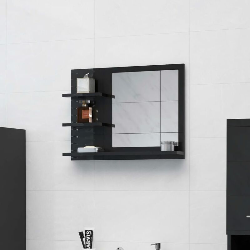 

Espejo de baño aglomerado negro brillante 60x10,5x45 cm