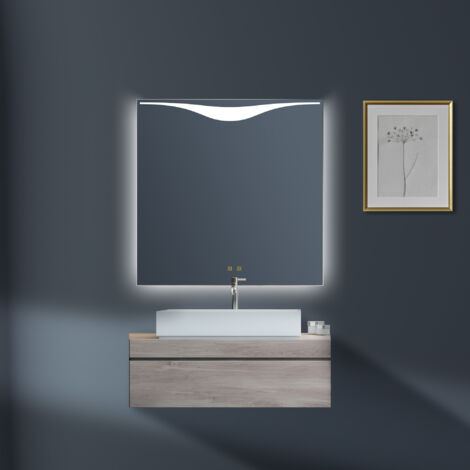 Espejo de baño con antivaho y luz LED CLIO, 80x80cm - MANILLONS TORRENT