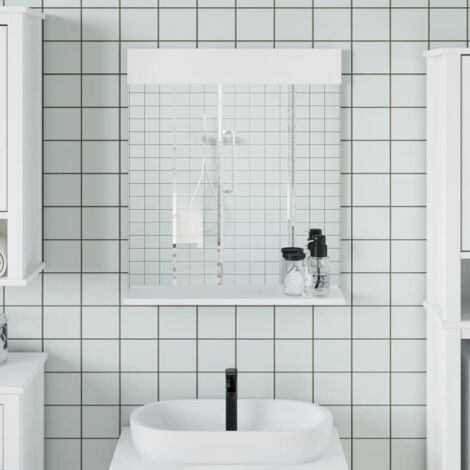 Espejo de baño con estante BERG madera maciza blanco 60x12x70cm vidaXL