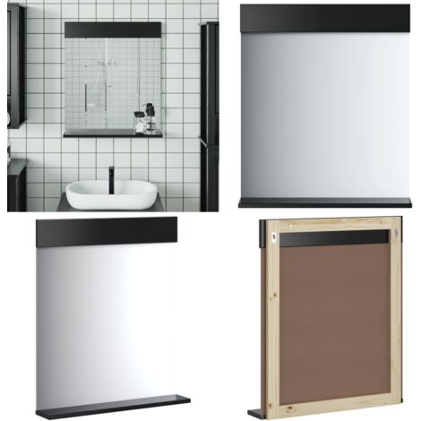 Espejo de baño con estante BERG madera maciza negro 60x12x70cm - Espejo con estante - Baño con espejo