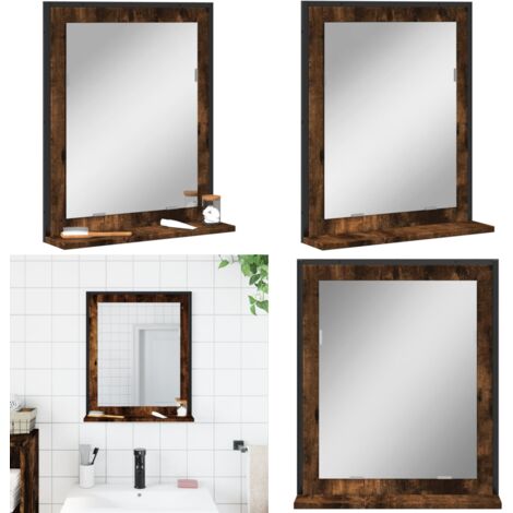 Espejo de baño con estante madera de ingeniería roble ahumado - Estante de baño - Baño con estante