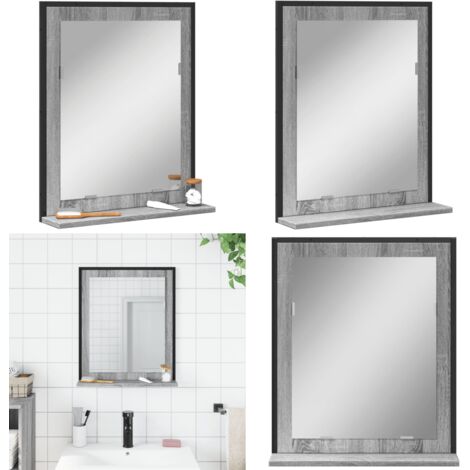 Espejo de baño con estante madera ingeniería gris Sonoma - Estante de baño - Baño con estante