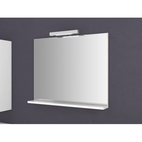 Espejo de baño con iluminación y estante 80 cm, espejo de pared para baño, ahorro energético, luz blanca fría