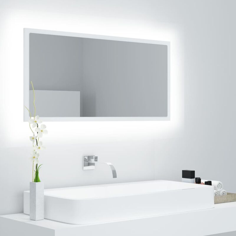 

Espejo de baño con LED aglomerado blanco 90x8,5x37 cm