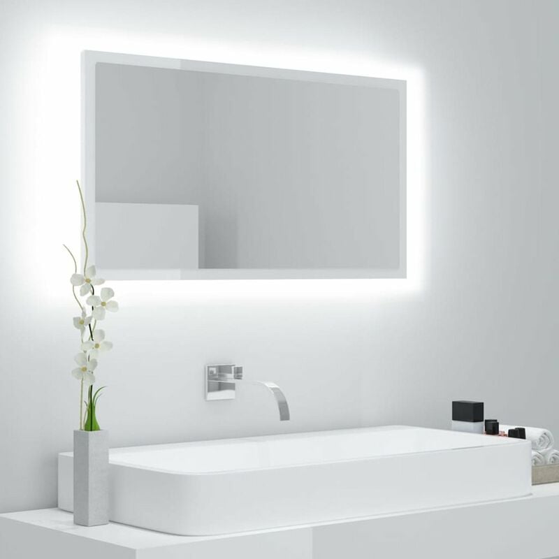 

Espejo de bano con LED aglomerado blanco brillo 80x8,5x37 cm