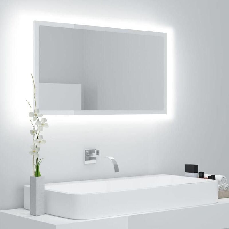 

Espejo de baño con LED aglomerado blanco brillo 80x8,5x37 cm