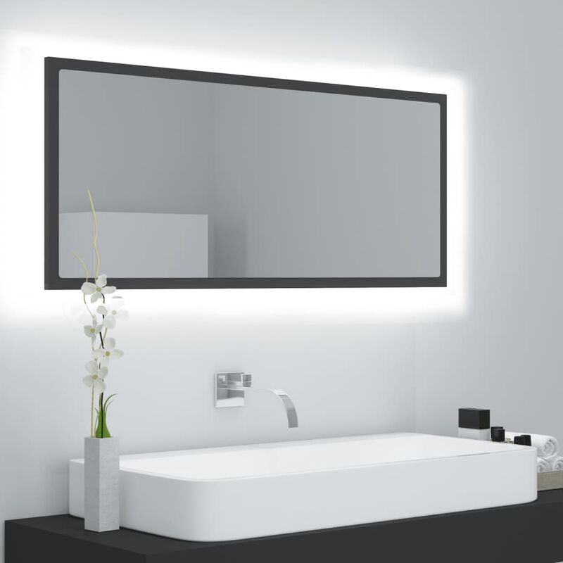 

Espejo de baño con LED aglomerado gris 100x8,5x37 cm