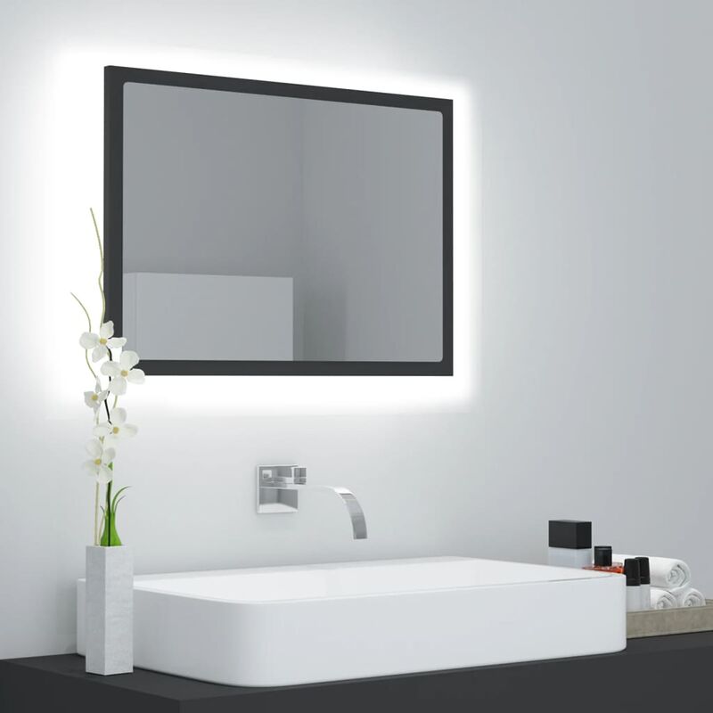 

Espejo de baño con LED aglomerado gris 60x8,5x37 cm