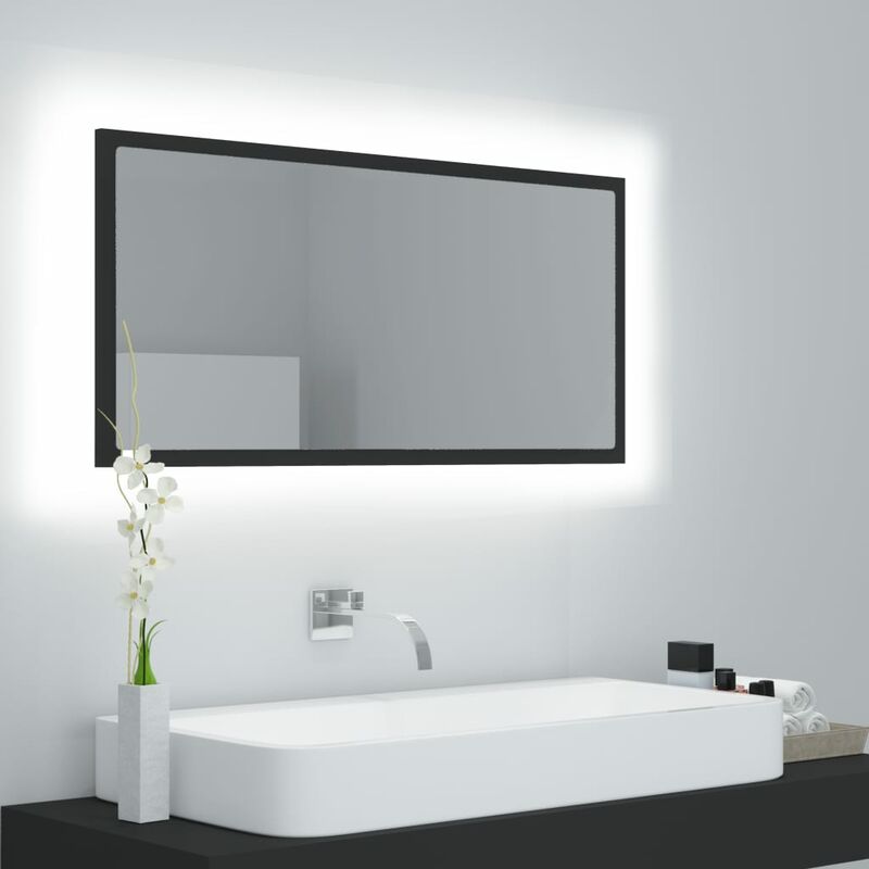 

Espejo de baño con LED aglomerado gris 90x8,5x37 cm